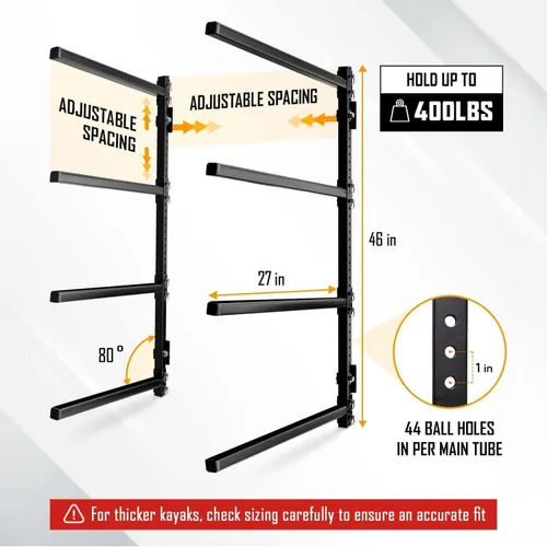 Miniatura 3 de Yes4All Estante de almacenamiento para kayak, soporte de pared para kayak, 400 libras, 4 niveles ajustables, estante para kayak al aire libre, A.