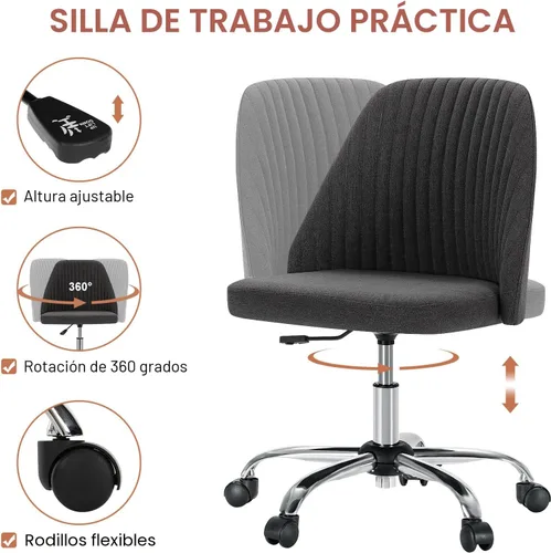 Miniatura 5 de DUMOS Silla de oficina, cómoda silla de escritorio rodante de tocador giratoria de trabajo con ruedas, asiento ancho, sin brazos, altura ajustable
