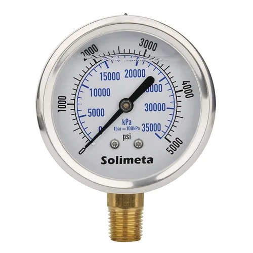 2-1/2 "Tamaño del dial, medidor de presión hidráulica lleno de aceite, 0-5000psi/kpa, caja de acero inoxidable 304, montaje inferior NPT de 1/4"