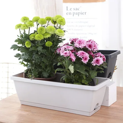 Miniatura 3 de Macetero para ventana, macetas de plástico para verduras, macetas rectangulares de 17 pulgadas con platillos para jardín interior y exterior