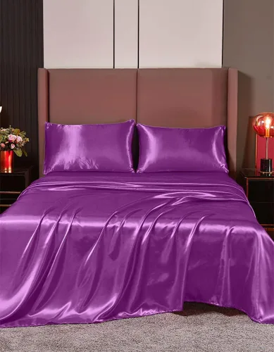 Miniatura 29 de Juego de sábanas de satén de seda de 4 piezas Sábana bajera Sábana encimera Funda de almohada Calidad de hotel sedoso suave y lujoso