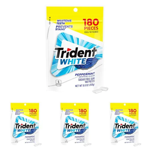 Trident White Sugar-Free Chewing Gum with Xylitol, Peppermint, 180 Piece Bulk Resealable Bag (Pack of 16)