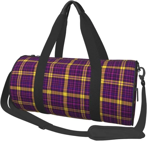 Large Duffle Bag for Travel - Retro Purple Yellow Plaid Print Gym Bag for Women Men, Travel Foldable Bags for Women Men with Zippered Multiple