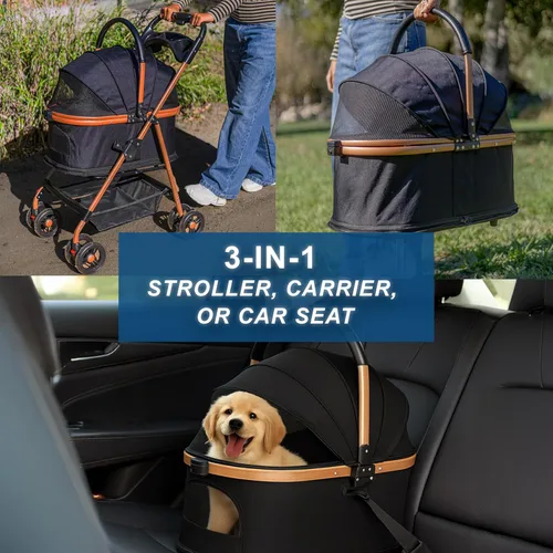 Miniatura 7 de Cochecito para mascotas para perros y gatos pequeños, plegable para perros pequeños/medianos y gatos de hasta 50 libras, transportador extraíble