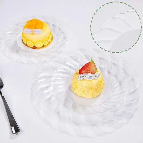 Miniatura 6 de U-QE 100 Piezas Platos de Plástico Transparente - Platos Desechables Transparentes de 9 Pulgadas - Lavables y Reutilizables - Platos Duros Premium