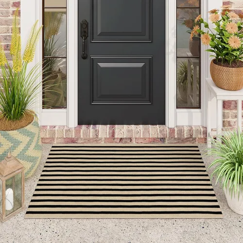 Miniatura 23 de Alfombra de lana cuadriculada para exteriores de 24 x 35 pulgadas, alfombra de algodón tejida a mano, plegable, lavable, reversible, en capas