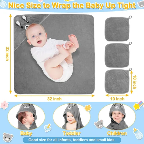 Miniatura 3 de 4 toallas de bebé con capucha, toalla suave para bebé, toalla de baño absorbente para bebé, toallas de bebé y 3 paños de bebé para recién nacidos