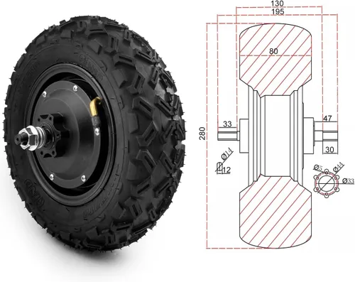 Miniatura 3 de L-faster Rueda neumática de 10 pulgadas 350 W motor eléctrico sin escobillas con neumático todoterreno sin cámara de alta toruqe para carretilla