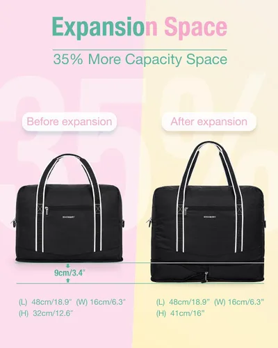 Miniatura 5 de BAGSMART Bolsa de lona para hombre y mujer, Negro -, Bolsa de viaje