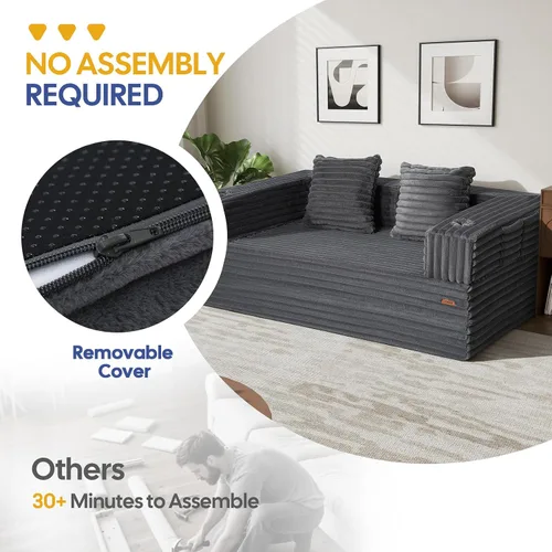 Miniatura 8 de COMAX Sofá cama futón, sofá cama convertible 4 en 1, sofás deshuesados para sala de estar, sofá biplaza plegable pequeño plegable que ahorra Gris