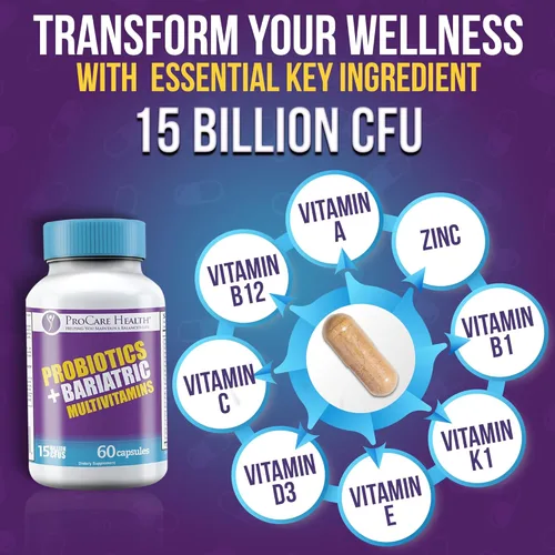 Miniatura 4 de ProCare Health Multivitamínico bariátrico probiótico con hierro de 45 mg (60 unidades) - 15 mil millones de UFC probiótico bariátrico cápsulas