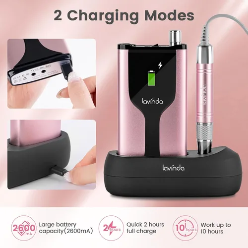Miniatura 4 de Lavinda Taladro de uñas profesional recargable, sin escobillas Skyspace de 35,000 rpm, lima de uñas eléctrica portátil para uñas acrílicas con funda