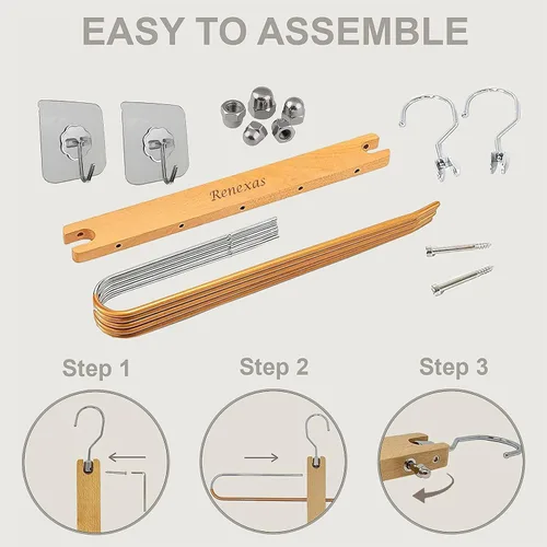 Miniatura 3 de Perchas para pantalones que ahorran espacio, paquete de 2 – 5 capas antideslizantes de madera multi pantalones perchas ahorro de espacio, diseño