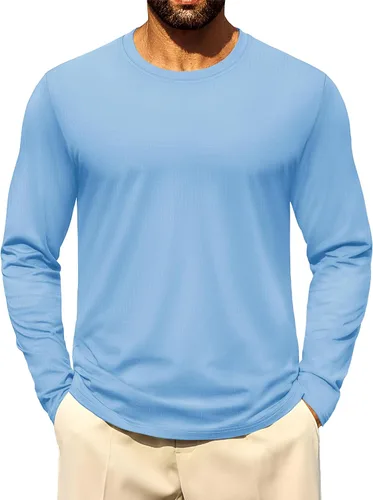 Miniatura 15 de Cotrasen - Camisetas básicas de manga larga para hombre, de algodón, con cuello redondo, transpirables, suaves y casuales