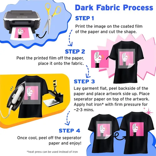 Miniatura 5 de Printers Jack - Papel termotransferible para tela oscura y clara, paquete de 10 hojas para tela oscura + 10 hojas para tela clara, papel