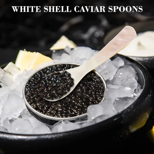 Miniatura 5 de Cucharas de caviar con mango redondo de madreperla, hechas a mano, para caviar, huevo, helado, sal, café, juego de 12 piezas para restaurante