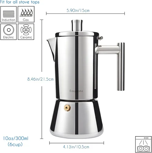 Miniatura 2 de Easyworkz Diego - Máquina de café expreso para estufa, paquete con taza de café expreso de acero inoxidable, juego de 2 tazas de metal