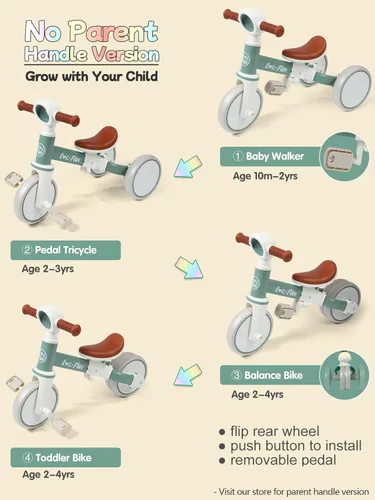 Miniatura 2 de LOL-FUN Triciclo para niños de 1 a 3 años, niños y niñas, juguete, bicicleta de equilibrio 4 en 1 para niños de 1 y 2 años, bicicleta para niños
