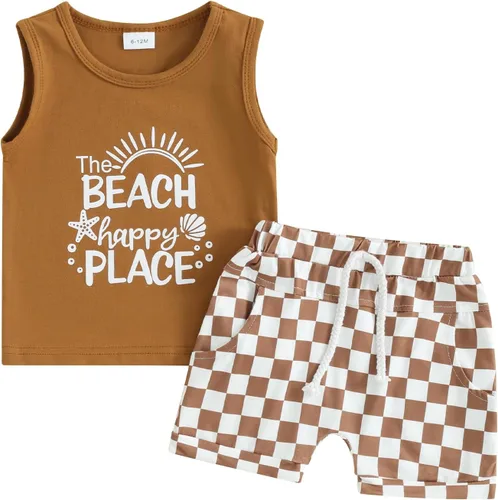 Miniatura 87 de Ropa de bebé niño sin mangas + pantalones cortos con estampado a rayas con bolsillos, 2 piezas de trajes de verano