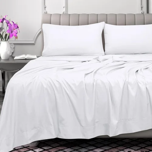 Miniatura 2 de Royale Linens Sábana Plana de 300 Hilos de Algodón Peinado de Fibra Larga 100% - Súper Suave - Sábanas Superiores - Sábana Plana Full se Vende por