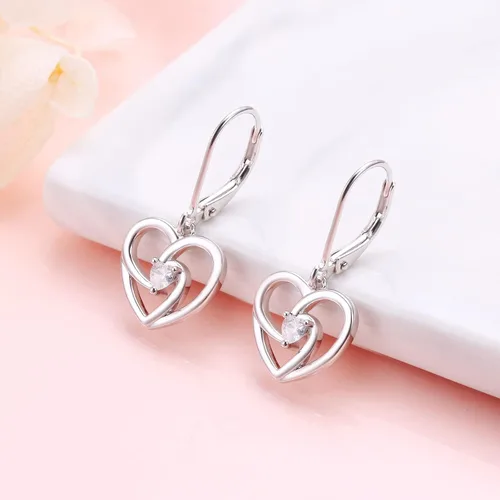 Miniatura 4 de Aretes de plata fina 925 en forma de corazón colgante para mujeres y niñas.