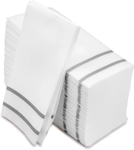 Miniatura 11 de Toallas de mano desechables para baño, diseño dorado 200 toallas desechables con tacto de lino para invitados – Servilletas formales para cena