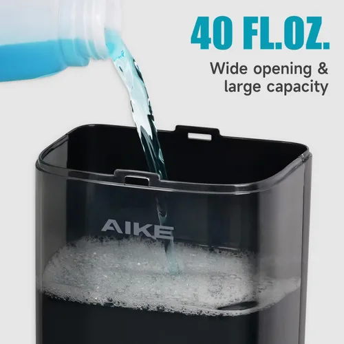 Miniatura 3 de AIKE Dispensador de jabón líquido de montaje en pared para baños comerciales, oficinas, restaurantes, 40 onzas, gran capacidad, AK1007, color negro