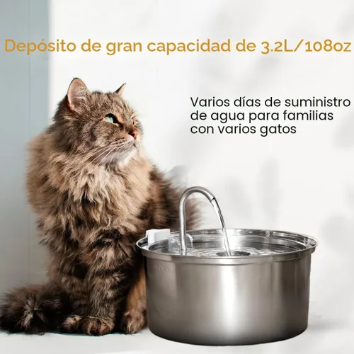 Miniatura 2 de KittySpout Fuente de Agua para Gatos de Acero Inoxidable Fuente de Beber Automática, Cuenco de Agua Circulante Silencioso, Apto para Lavavajillas