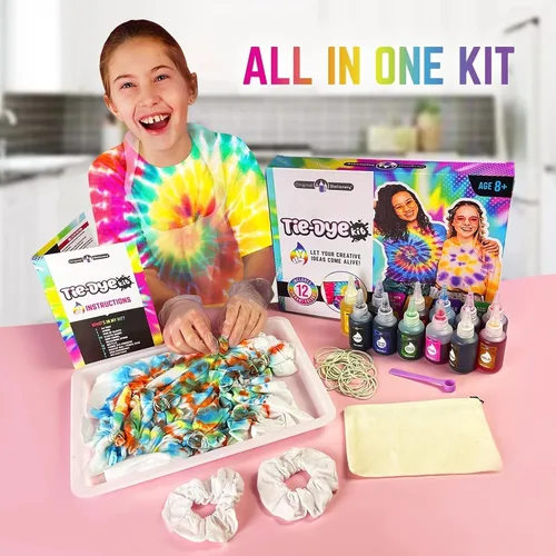 Miniatura 2 de Original Stationery Kit de teñido anudado – Polvo de 12 colores, bandeja y guantes para niños de 8 a 12 años – Juego de manualidades y arte