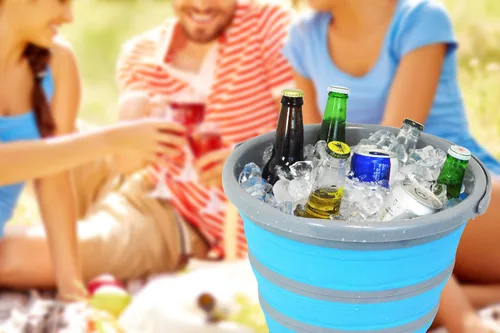 Miniatura 7 de Cubo plegable de silicona plegable de 2.65 galones, contenedor de almacenamiento azul duradero para camping, al aire libre, viajes y uso doméstico