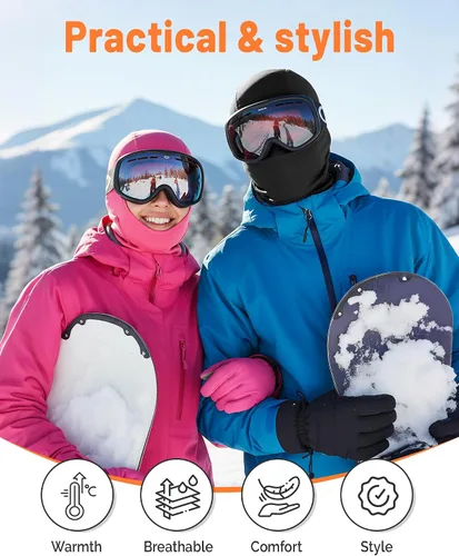 Miniatura 7 de GXCROR Pasamontañas de esquí para hombres y mujeres, máscara facial de invierno para clima frío, resistente al viento, térmica, motocicleta