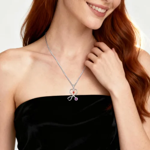 Miniatura 188 de Collar de alas de ángel de plata de ley 925, ángel de la guarda, enfermera RN caduceo, dije de ángel de cristal, joyería de regalo para mujer