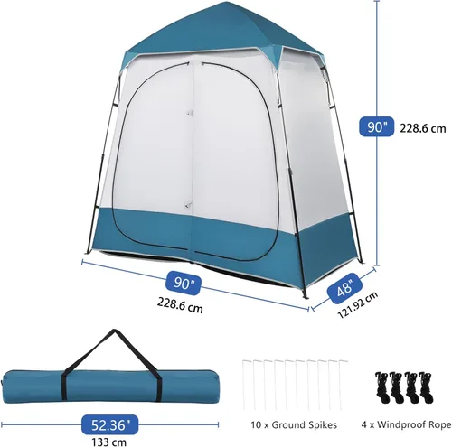 Miniatura 3 de Tienda de campaña desplegable para ducha de 2 habitaciones, 7.5 pies, tienda de campaña para vestuario con suelo y bolsa de transporte, toldo