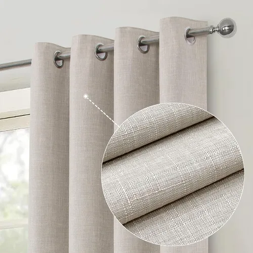 Miniatura 9 de always4u Cortinas 100% opacas con textura de lino, tejido casual, cortinas con aislamiento térmico para sala de estar, dormitorio, 2 paneles, beige