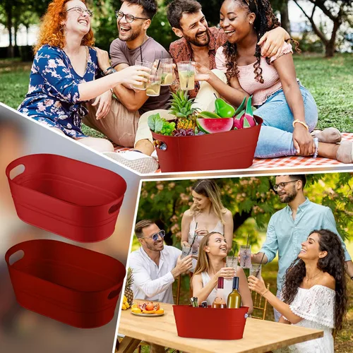 Miniatura 7 de Tessco - 4 tinas de metal galvanizado de 4 galones, cubos de hielo grandes para fiestas, bebidas, recipientes de lata, champán, cóctel, enfriador