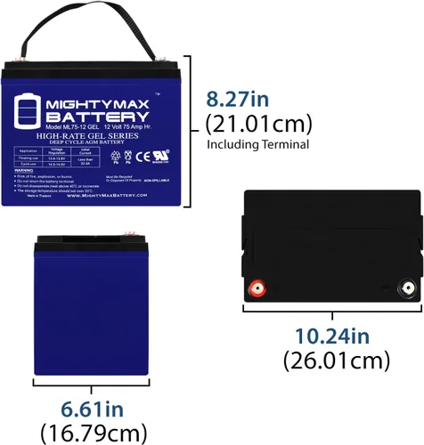 Miniatura 2 de Mighty Max Battery Reemplazo de batería GEL de 12V 75AH para Leoch LPC12-75