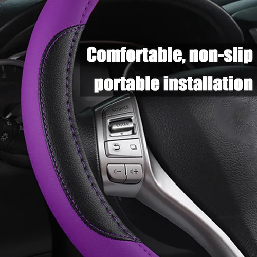 Miniatura 3 de BELOMI Funda de cuero para volante de automóvil, universal de 15 pulgadas para automóvil, camión, SUV, antideslizante y transpirable, diseño