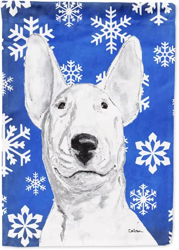 Miniatura 314 de Caroline's Treasures SC9374GF Bulldog English Snow flakes Holiday Garden Flag Buzón Bandera decorativa para patio exterior, patio, obras de arte