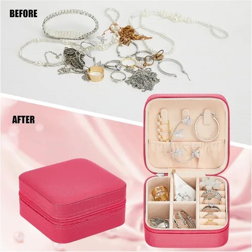 Miniatura 5 de Taiyin Caja organizadora de joyas de viaje, 6 unidades, cajas de regalo para dama de honor, mini caja organizadora de almacenamiento (rosa)
