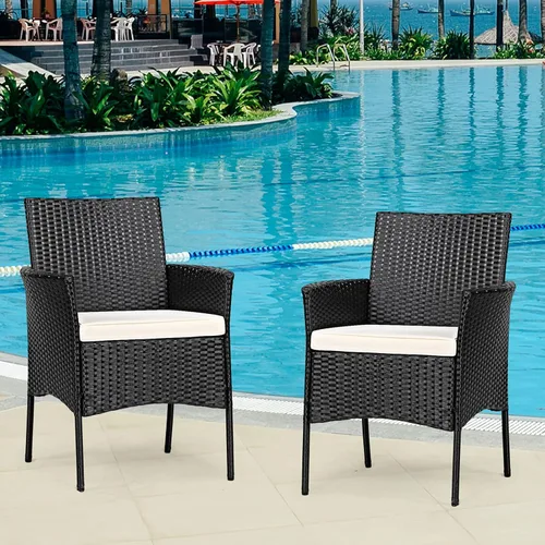 Miniatura 2 de RELAX4LIFE Juego de 2 sillas de mimbre para patio, sillas de ratán de polietileno para interiores y exteriores con respaldo de bastón, cojines