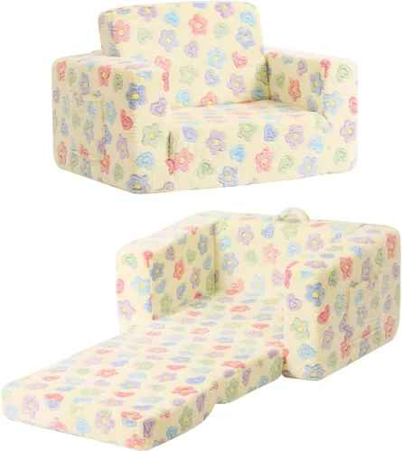 Miniatura 15 de Tiita Sillón Sofá para Niños, Sillas Sofá Cómodas Plegables para Niños Pequeños, Sofás de Felpa 2 en 1 Desplegables para Niños, Silla con Rosa