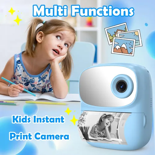 Miniatura 2 de Cámara de Niños con Impresión Instantánea para Niños, Cámara Instantánea con Espejo, Cámara Digital Selfie HD de Doble Lente con 3 Rollos de Papel