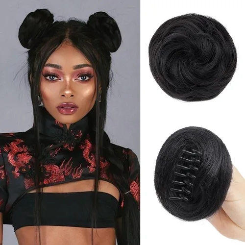 Miniatura 12 de 2 extensiones de moño de pelo sintético para mujer, mini moños naturales con clip, extensiones de cabello para mujer, moño desordenado, para uso