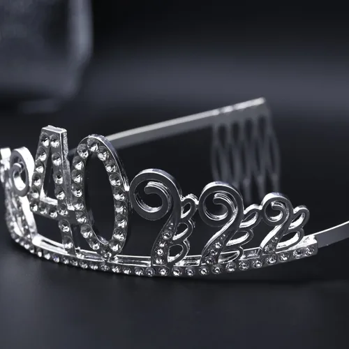 Miniatura 4 de Frcolor Tiara de cumpleaños, diamantes de imitación 40 cumpleaños coronas feliz 40 cumpleaños
