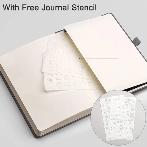 Miniatura 5 de EMSHOI Cuaderno de puntos - 256 páginas A5 con cuadrícula de puntos, papel punteado grueso de 120gsm, 16 páginas perforadas, tapa dura de piel Gris