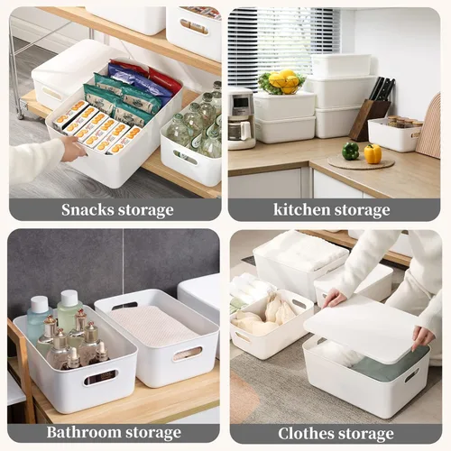 Miniatura 4 de Yishyfier Cestas Contenedores Cajas de Almacenamiento de Plástico Con Tapas, Contenedor Organizador Contenedores Organizadores de Almacenamiento