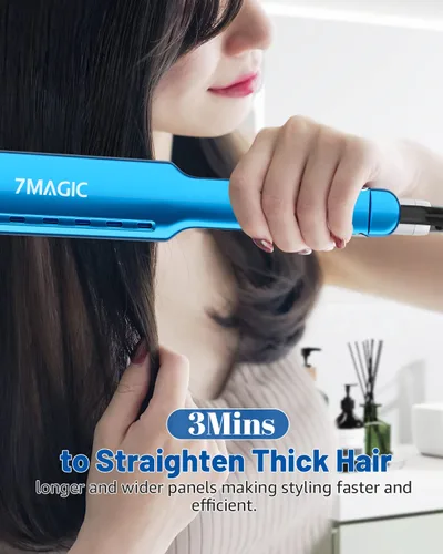 Miniatura 2 de Plancha plana Nano Titanium de 1.7 pulgadas de ancho para todo el cabello, alisadora con 5 temperaturas y doble voltaje Azul