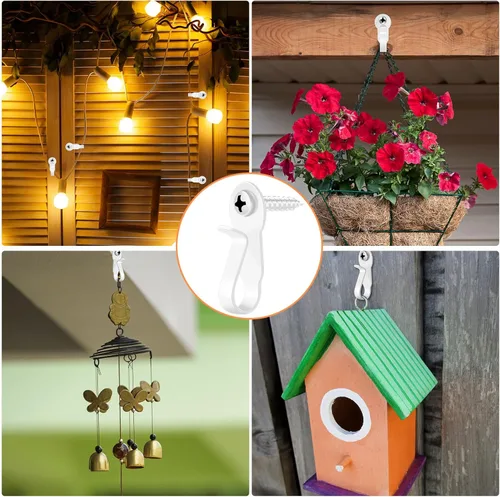 Miniatura 7 de DINGEE Ganchos con rosca - Ganchos de luz de acero inoxidable para luces de cadena en exteriores, ganchos pequeños blancos para patio, plantas