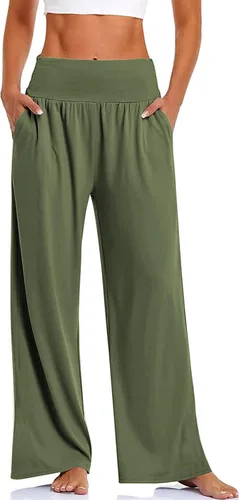 DLOODA Pantalones de pierna ancha para mujer, pantalones de yoga sueltos, cómodos, pijama, casual, holgados, palazzo, con bolsillos