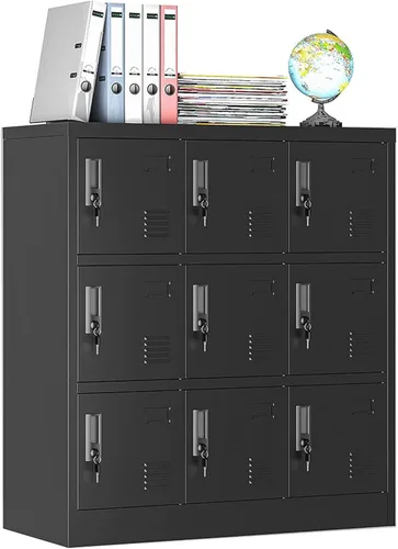 Miniatura 9 de Armario de almacenamiento de metal de 9 puertas con ranura para tarjetas y cerraduras, armarios de almacenamiento de acero para empleados, oficina
